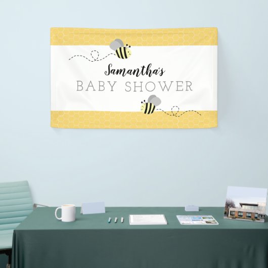 Grijze Baby shower bijen Spandoek (Beurs)