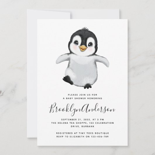 Grijze Baby shower Penguin Kaart (Voorkant)