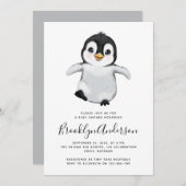 Grijze Baby shower Penguin Kaart (Voorkant / Achterkant)