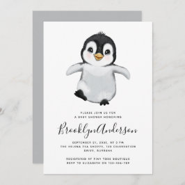 Grijze Baby shower Penguin Kaart