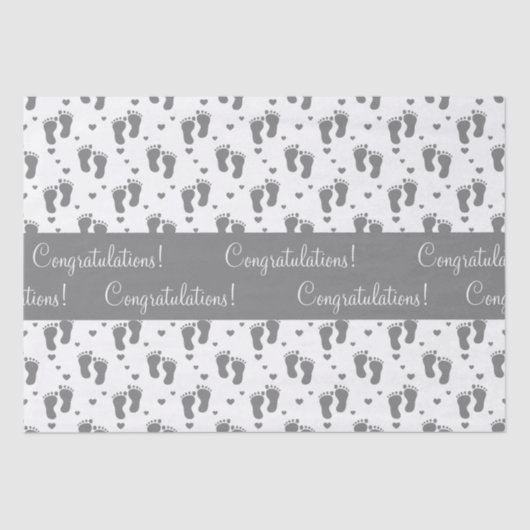 Grijze Baby Voetafdrukken en hart Tissuepapier (Voorkant)