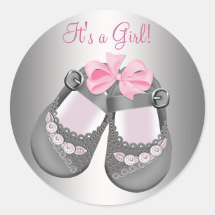 Grijze babyschoenen Roze grijze baby shower sticke Ronde Sticker