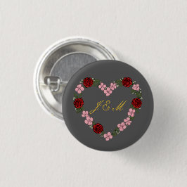 Grijze badge met bloemenkrans ronde button 3,2 cm