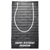 Grijze bakstenen muur verjaardagsfeestje klein cadeauzakje (Voorkant)