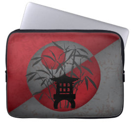 Grijze bamboe rode maan mini pagode laptop sleeve