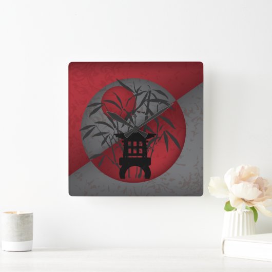 Grijze bamboe rode maan mini pagode vierkante klok (Huis)