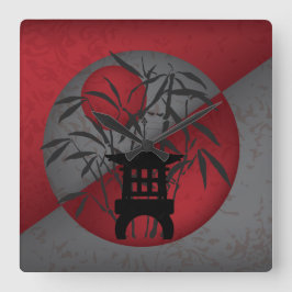 Grijze bamboe rode maan mini pagode vierkante klok