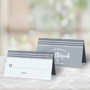 Grijze Bar Mitswa Zilver Tallit Vet Script Modern Plaatskaartje