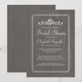 Grijze  Barn Wood Bridal Shower Invitations Kaart (Voorkant / Achterkant)