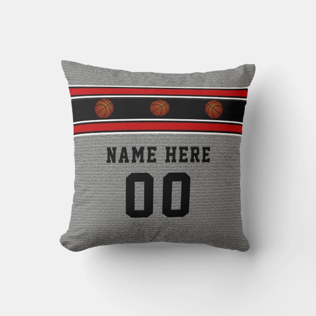 Grijze Basketball Pillow met zijn naam en nummer Kussen (Voorkant)