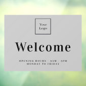 Grijze bedrijfslogo openingsuren welkom raamsticker (Vel 3)