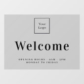 Grijze bedrijfslogo openingsuren welkom raamsticker (Vel)