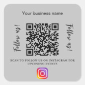 Grijze bedrijfsnaam qr code instagram vierkante sticker (Voorkant)