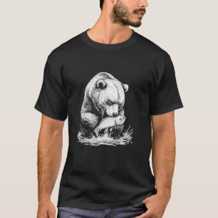 Grijze beer die vis eet, natuurleven kamperen t-shirt