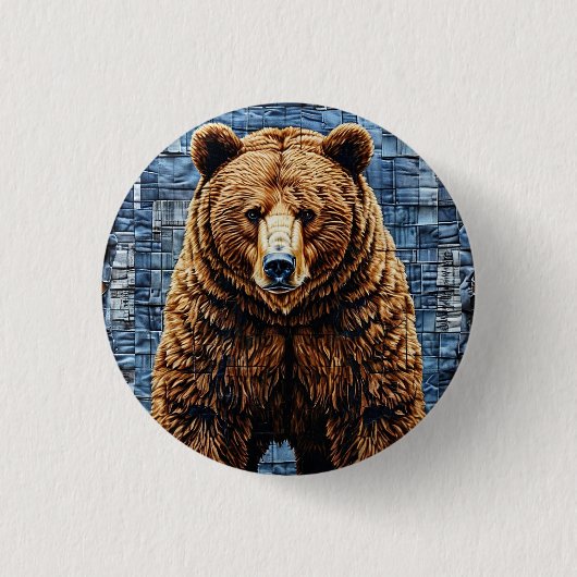Grijze beer ronde button 3,2 cm (Voorkant)