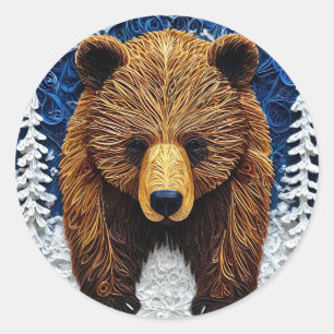 Grijze beer ronde sticker