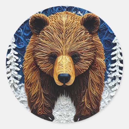 Grijze beer ronde sticker (Voorkant)