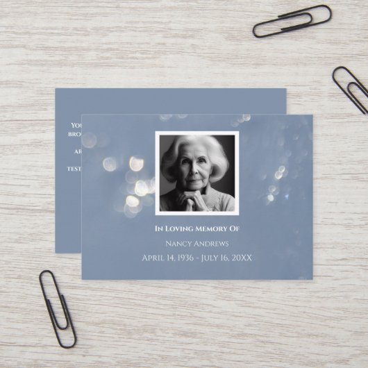 Grijze begrafenis gedenkteken van familie Dank u k Visitekaartje (Voorkant / Achterkant in situ)