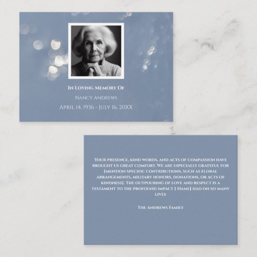 Grijze begrafenis gedenkteken van familie Dank u k Visitekaartje (Voorkant / Achterkant)