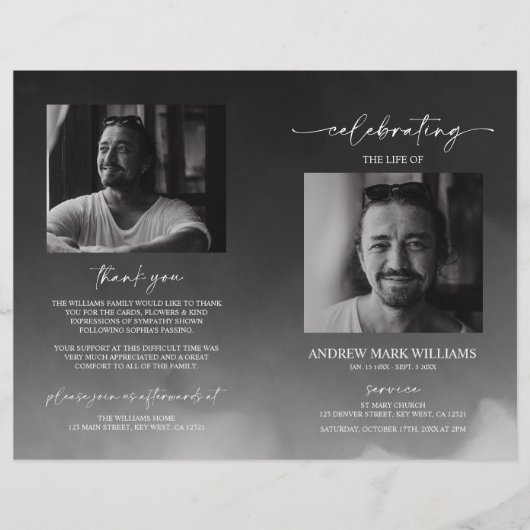 Grijze begrafenis Orde van de Dienst Gevouwen Prog (Voorkant)