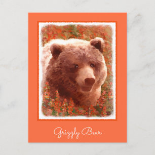 Grijze Beren snijwonden in Firewed Painting Wildli Briefkaart