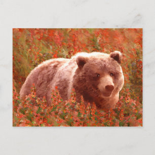 Grijze Beren snijwonden in Firewed Painting Wildli Briefkaart