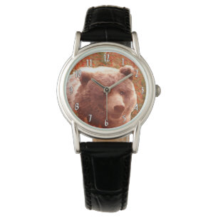 Grijze Beren snijwonden in Firewed Painting Wildli Horloge