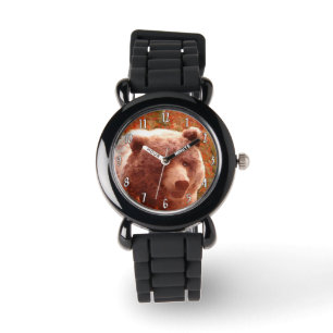 Grijze Beren snijwonden in Firewed Painting Wildli Horloge