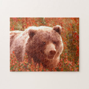 Grijze Beren snijwonden in Firewed Painting Wildli Legpuzzel