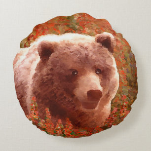 Grijze Beren snijwonden in Firewed Painting Wildli Rond Kussen