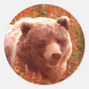 Grijze Beren snijwonden in Firewed Painting Wildli Ronde Sticker