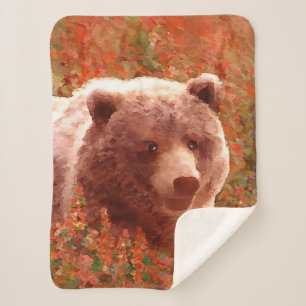 Grijze Beren snijwonden in Firewed Painting Wildli Sherpa Deken