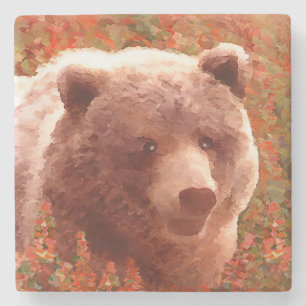 Grijze Beren snijwonden in Firewed Painting Wildli Stenen Onderzetter