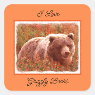 Grijze Beren snijwonden in Firewed Painting Wildli Vierkante Sticker