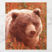 Grijze Beren snijwonden in Firewed Painting Wildli Wijn Etiket (Enkel label)