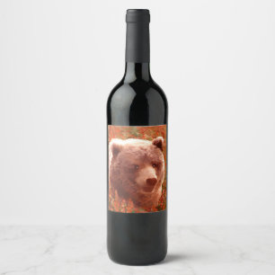 Grijze Beren snijwonden in Firewed Painting Wildli Wijn Etiket