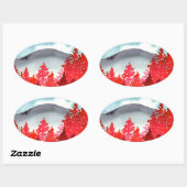 Grijze berg met rode bomen Waterverf Ovale Sticker (Vel)