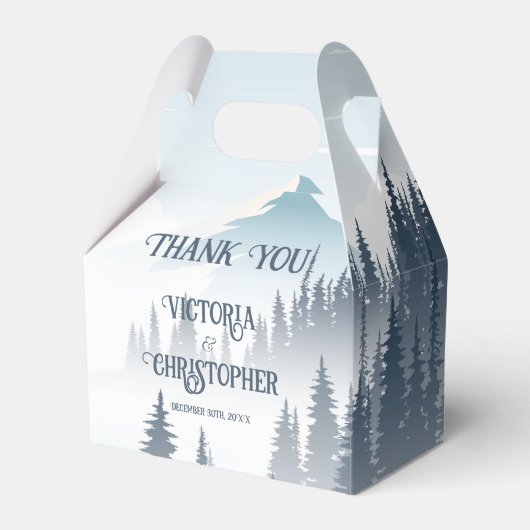Grijze berg mist bos wildernis winter bruiloft bedankdoosjes (Voorkant Zijde)