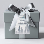 Grijze berg mist bos wildernis winter bruiloft cadeaulabel