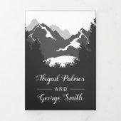 Grijze bergen en bomen foto winter bruiloft drieluik uitnodiging (Cover)