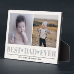 Grijze BESTE DAG OOIT collage 2 Foto BLUE HEARTS Fotoplaat<br><div class="desc">Creëer is de ideale kerker voor de nieuwkomer voor Kerstmis of Vaderdag met dit geweldige ontwerp met behulp van twee (2) van uw favoriete foto's en aangepaste berichten. "Beste pap ooit" verschijnt onderaan in delicaat grijs lettertype met weinig blauwe harten,  andere kleuren beschikbaar</div>