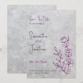 Grijze beton en Paarse bruiloft redden de datum Kaart (Voorkant / Achterkant)