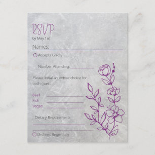 Grijze beton en Paarse RSVP-Kaart Informatiekaartje