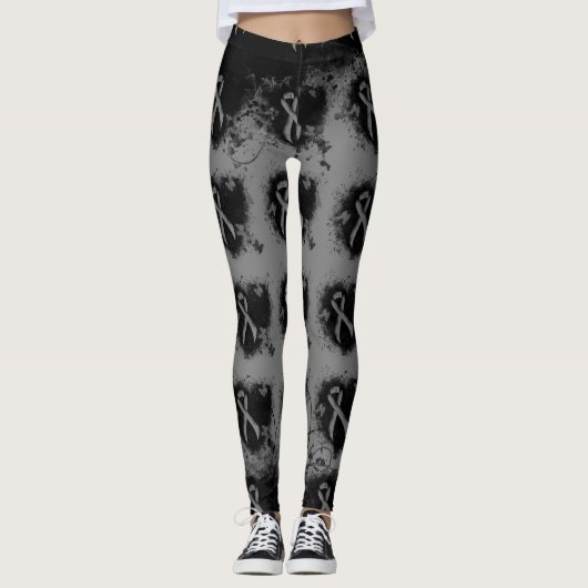 Grijze bewustwording Ribbon Grunge Heart Leggings (Voorkant)
