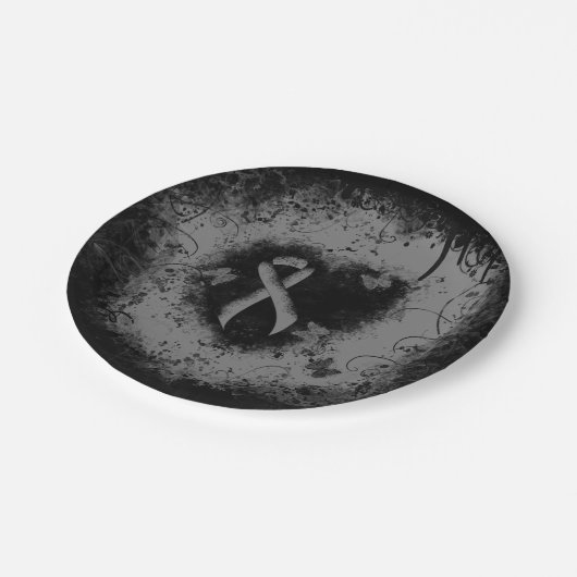 Grijze bewustwording Ribbon Grunge Heart Papieren Bordje (Gekanteld)