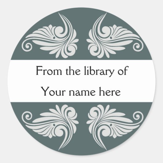Grijze Bibliotheek Boekplaat Ronde Sticker (Voorkant)
