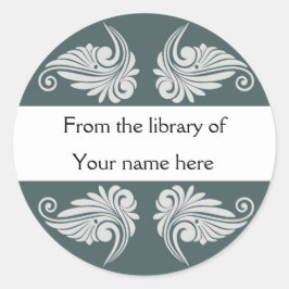 Grijze Bibliotheek Boekplaat Ronde Sticker