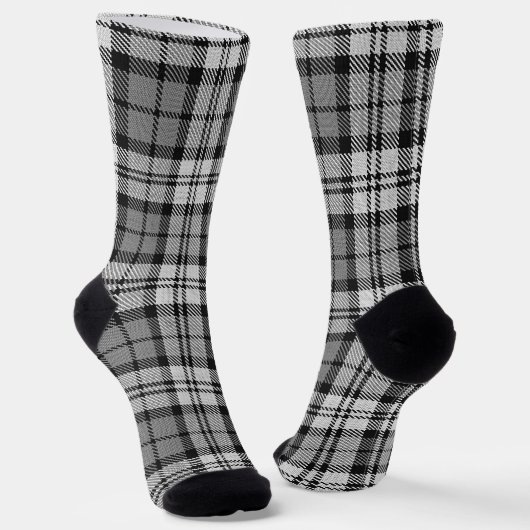 Grijze Blackwatch Tartan Plaid Design Sokken (Gebogen)