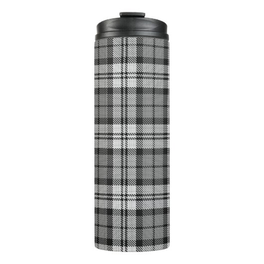 Grijze Blackwatch Tartan Plaid Design Thermosbeker (Voorkant)