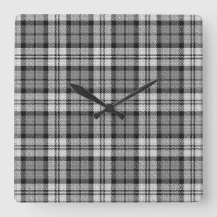 Grijze Blackwatch Tartan Plaid Design Vierkante Klok